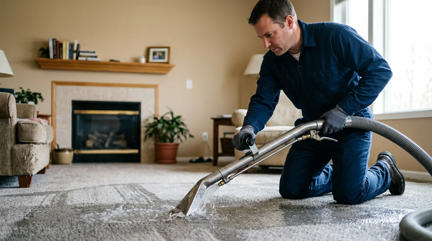 Water damage restoration technician working near Waggoner, IL